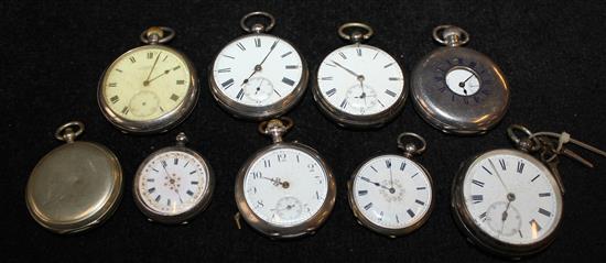 8 x silver pocket watches and a compass